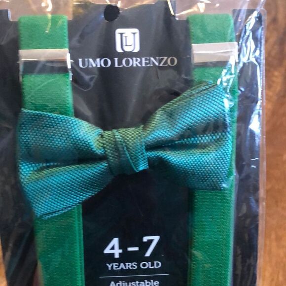 Kids Umo Lorenzo Suspender And Bow Tie Set-Green - Picture 3 of 4